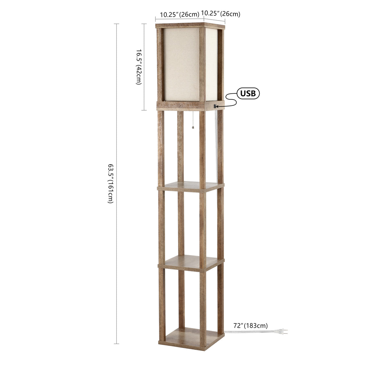 Etagere Rustic Bohemian Wooden LED 3-Shelf Floor Lamp with Pull-Chain