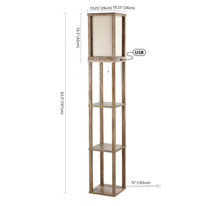 Etagere Rustic Bohemian Wooden LED 3-Shelf Floor Lamp with Pull-Chain