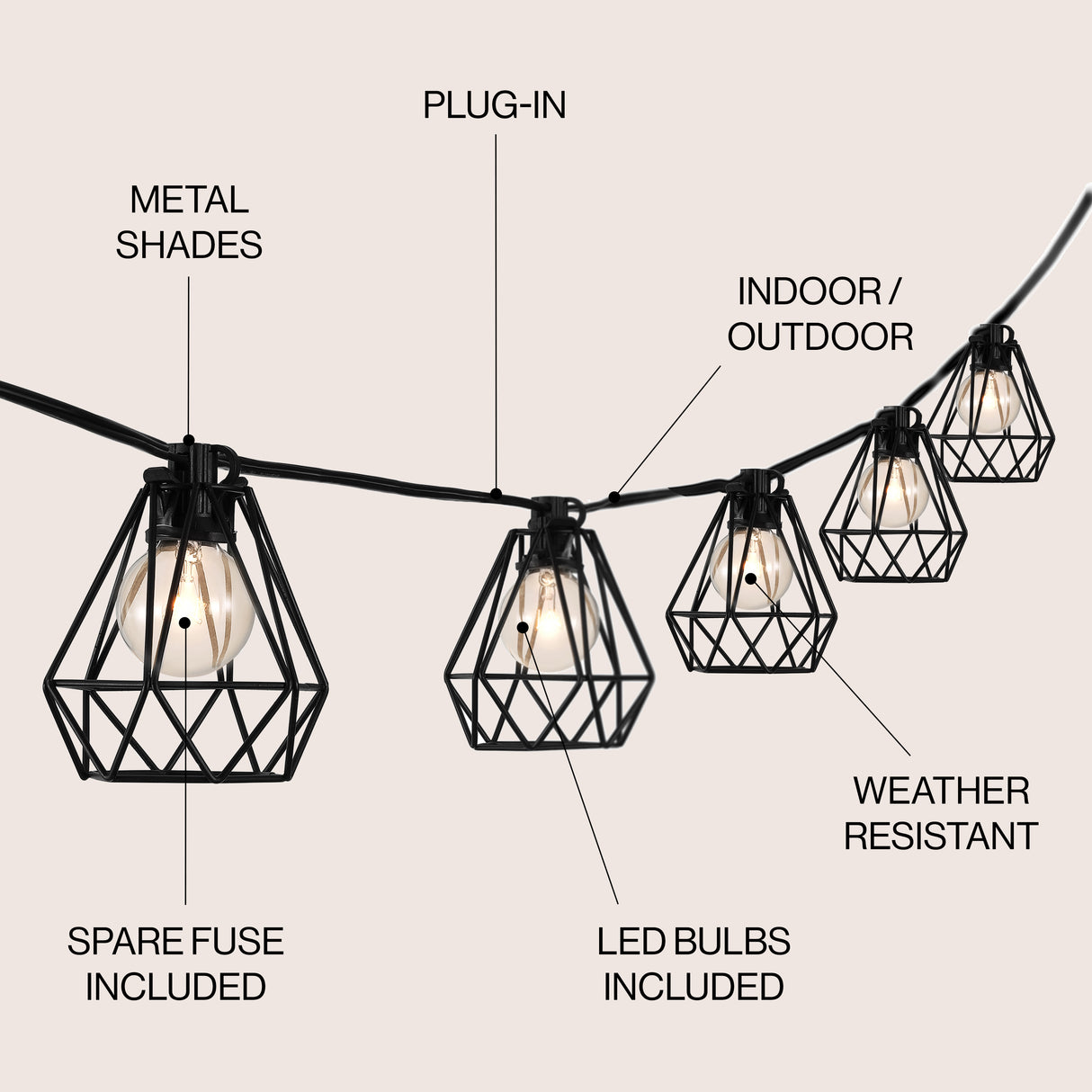 10-light indoor/outdoor contemporary transitional incandescent g40 diamond cage string lights
