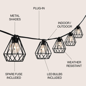 10-light indoor/outdoor contemporary transitional incandescent g40 diamond cage string lights