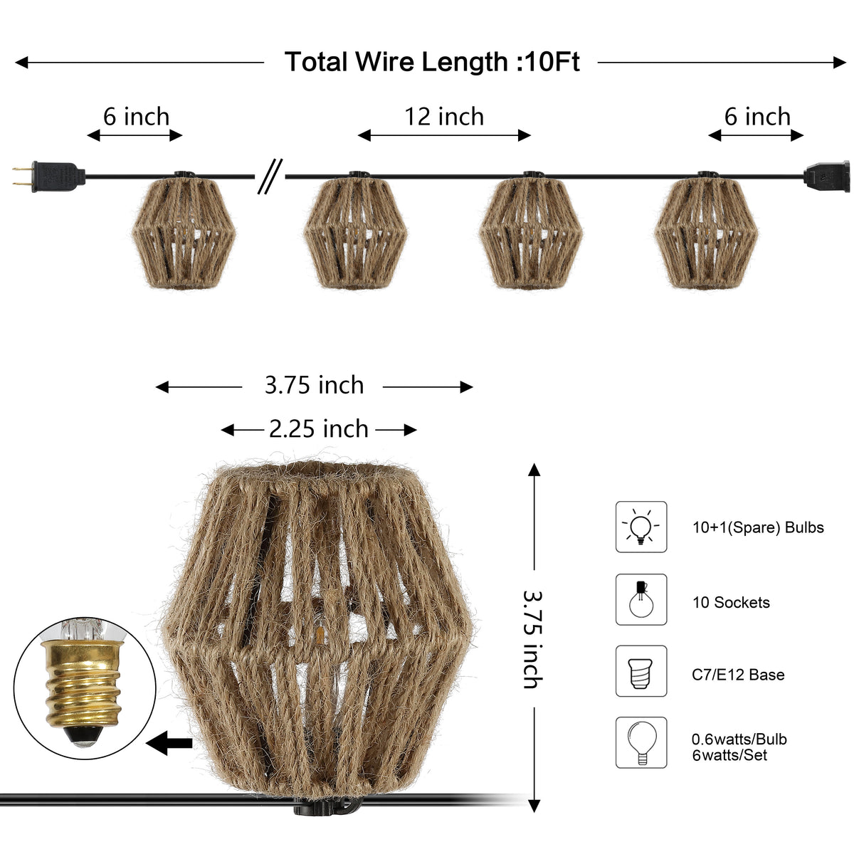 Samara 10-light indoor/outdoor mid-century classic led c7 lantern hemp rope shaded string lights