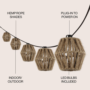 Samara 10-light indoor/outdoor mid-century classic led c7 lantern hemp rope shaded string lights