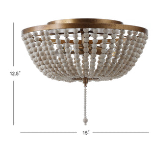 Allison 3-Light Shabby Chic Farmhouse Wood Beaded/Metal LED Flush Mount