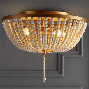 Allison 3-Light Shabby Chic Farmhouse Wood Beaded/Metal LED Flush Mount