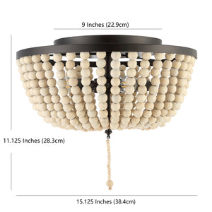 Allison 3-Light Shabby Chic Farmhouse Wood Beaded/Metal LED Flush Mount