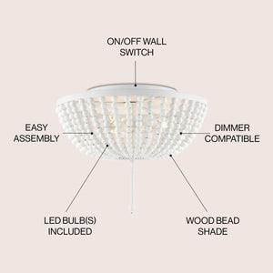 Allison 3-Light Shabby Chic Farmhouse Wood Beaded/Metal LED Flush Mount
