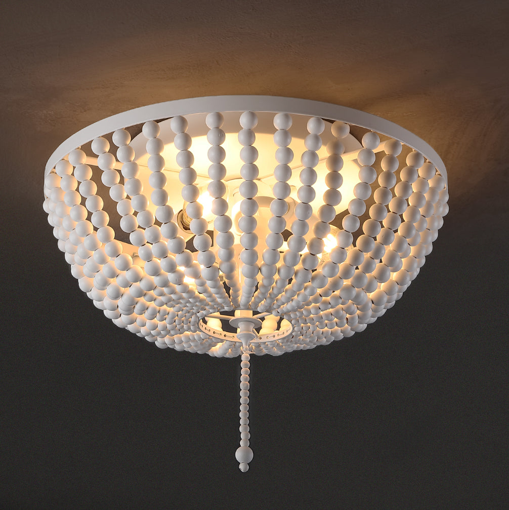 Allison 3-Light Shabby Chic Farmhouse Wood Beaded/Metal LED Flush Mount