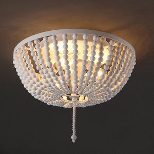 Allison 3-Light Shabby Chic Farmhouse Wood Beaded/Metal LED Flush Mount