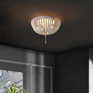 Allison 3-Light Shabby Chic Farmhouse Wood Beaded/Metal LED Flush Mount