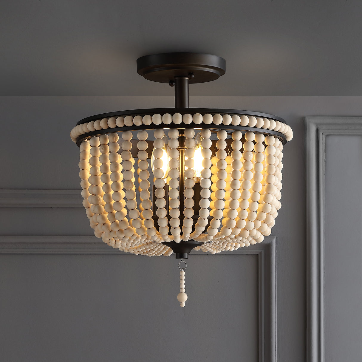 Allie Wood Beaded/Metal LED Semi Flush Mount