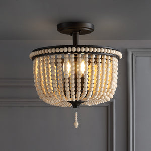 Allie Wood Beaded/Metal LED Semi Flush Mount