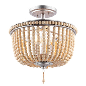 Allie 3-Light Bohemian Farmhouse Wood Bead/Iron LED Semi Flush Mount