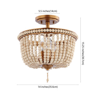 Allie 3-Light Bohemian Farmhouse Wood Bead/Iron LED Semi Flush Mount
