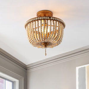 Allie 3-Light Bohemian Farmhouse Wood Bead/Iron LED Semi Flush Mount