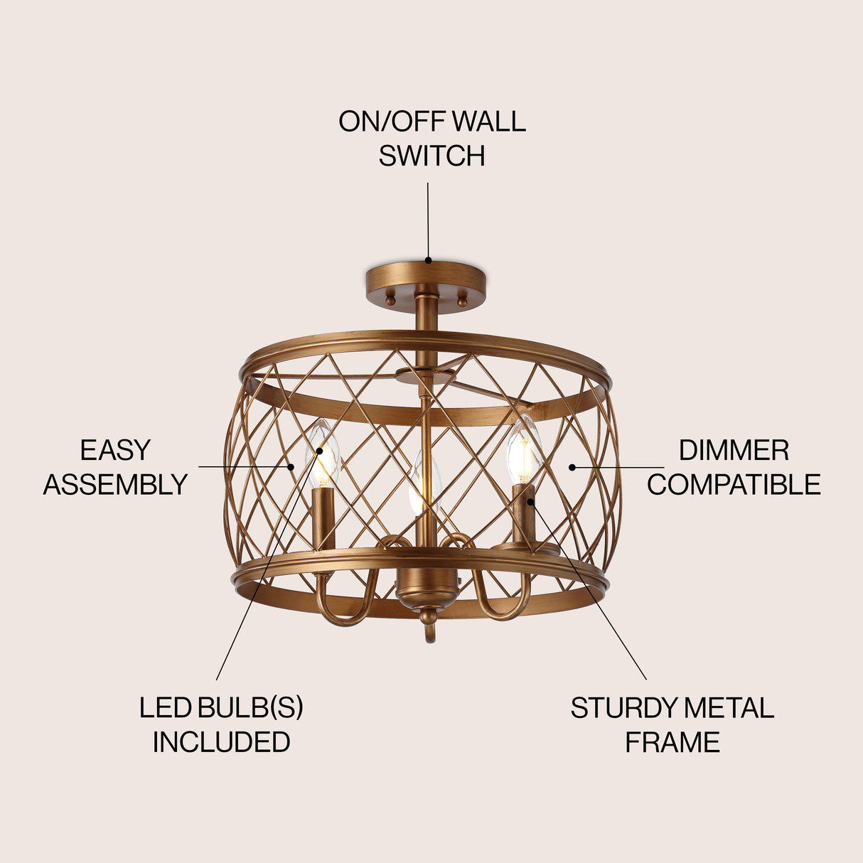 Eleanor 3-Light Metal LED Semi Flush Mount Ceiling Light