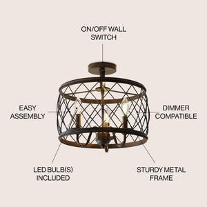 Eleanor 3-Light Metal LED Semi Flush Mount Ceiling Light