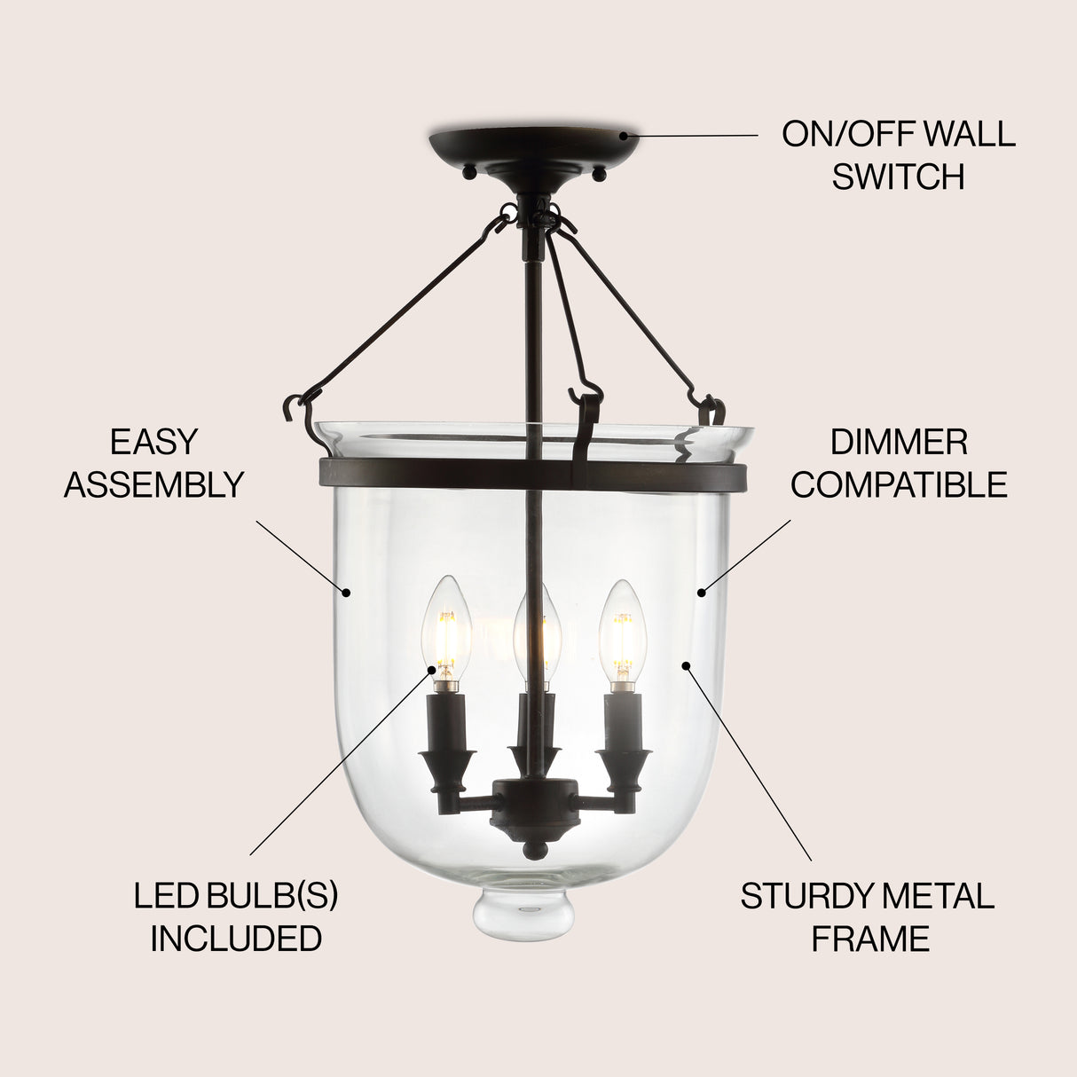 Charlotte Metal/Glass LED Semi-Flush Mount