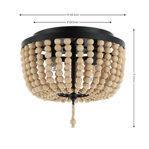 Allison 2-Light Shabby Chic Farmhouse Wood Beaded/Metal LED Flush Mount