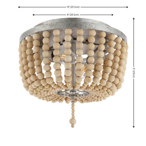 Allison 2-Light Shabby Chic Farmhouse Wood Beaded/Metal LED Flush Mount