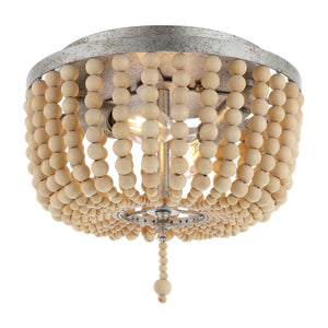 Allison 2-Light Shabby Chic Farmhouse Wood Beaded/Metal LED Flush Mount