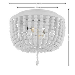 Allison 2-Light Shabby Chic Farmhouse Wood Beaded/Metal LED Flush Mount