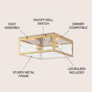 Grayson 2-Light Bohemian Farmhouse Iron/Glass LED Flush Mount