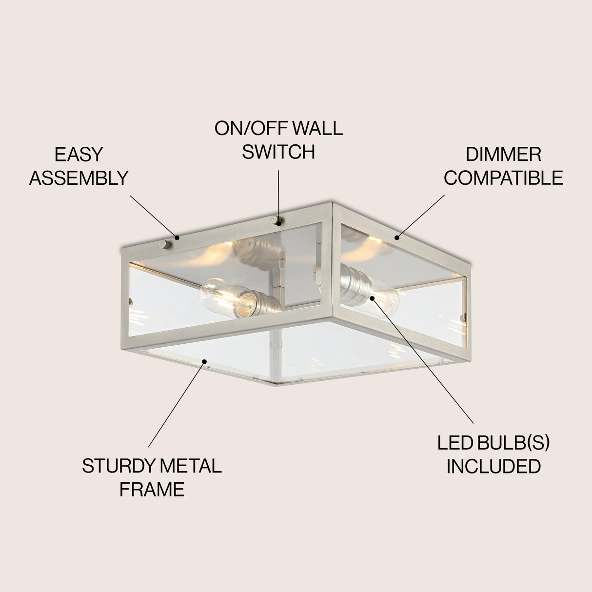 Grayson 2-Light Bohemian Farmhouse Iron/Glass LED Flush Mount
