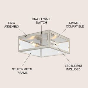 Grayson 2-Light Bohemian Farmhouse Iron/Glass LED Flush Mount