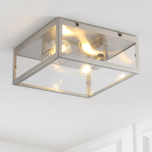 Grayson 2-Light Bohemian Farmhouse Iron/Glass LED Flush Mount