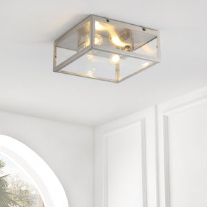 Grayson 2-Light Bohemian Farmhouse Iron/Glass LED Flush Mount