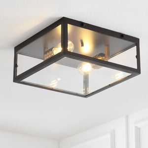 Grayson 2-Light Bohemian Farmhouse Iron/Glass LED Flush Mount