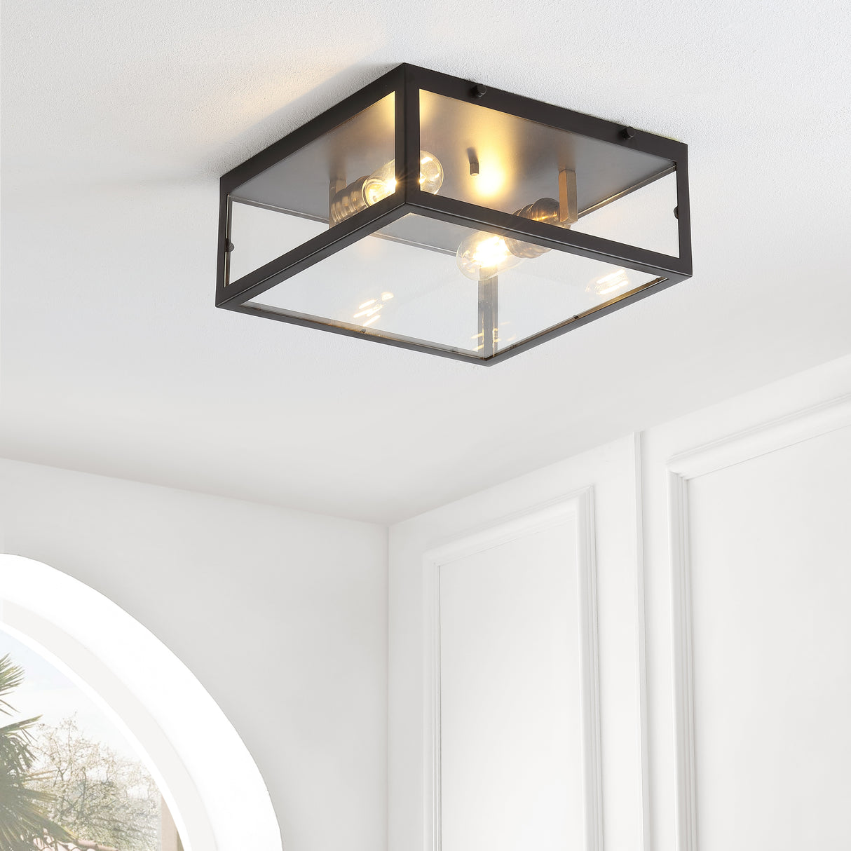 Grayson 2-Light Bohemian Farmhouse Iron/Glass LED Flush Mount