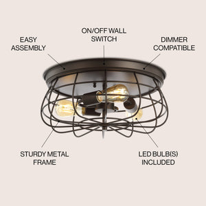 Calvia 3-Light Farmhouse Metal Cage Flush Mount