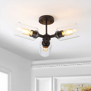 Jaymes 3-Light Farmhouse Industrial Iron Cylinder LED Semi Flush Mount