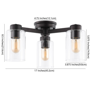 Orville 3-Light Farmhouse Industrial Iron Cylinder LED Semi Flush Mount