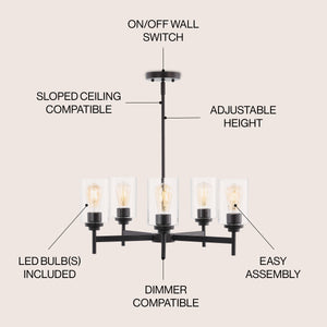 Orpheus 5-Light Farmhouse Industrial Iron Cylinder LED Chandelier