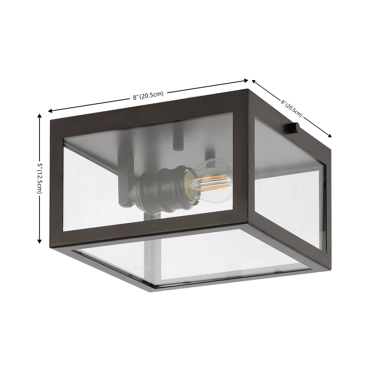 Eleanor 1-Light Farmhouse Industrial Square Iron/Glass Case LED Flush Mount