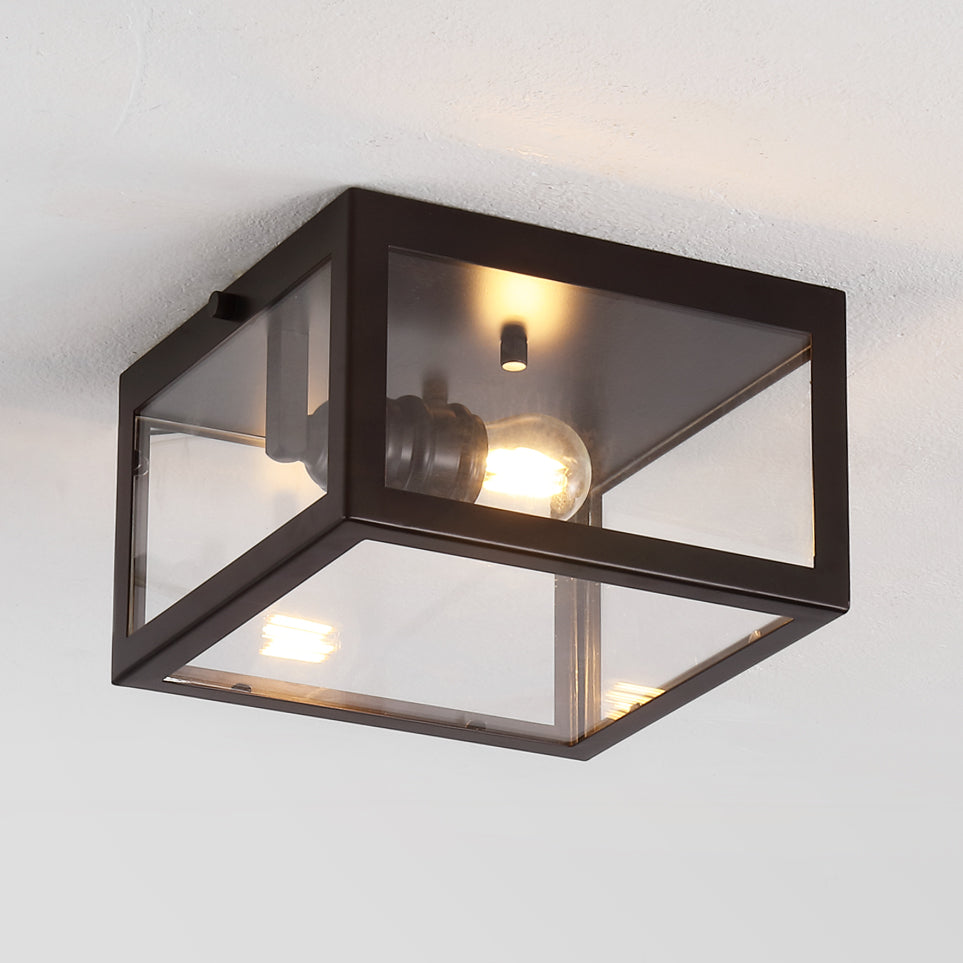 Eleanor 1-Light Farmhouse Industrial Square Iron/Glass Case LED Flush Mount