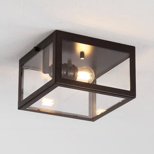 Eleanor 1-Light Farmhouse Industrial Square Iron/Glass Case LED Flush Mount