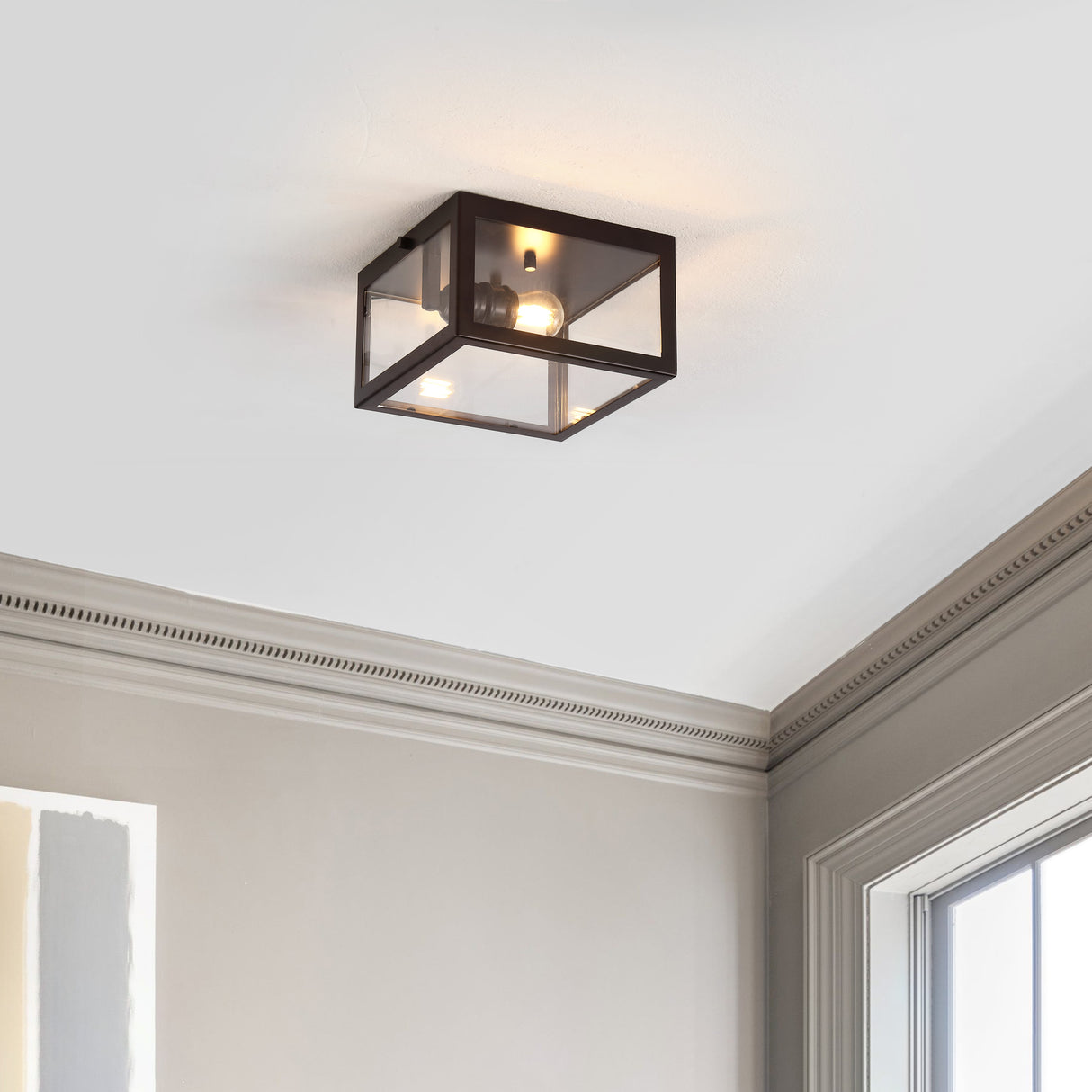 Eleanor 1-Light Farmhouse Industrial Square Iron/Glass Case LED Flush Mount