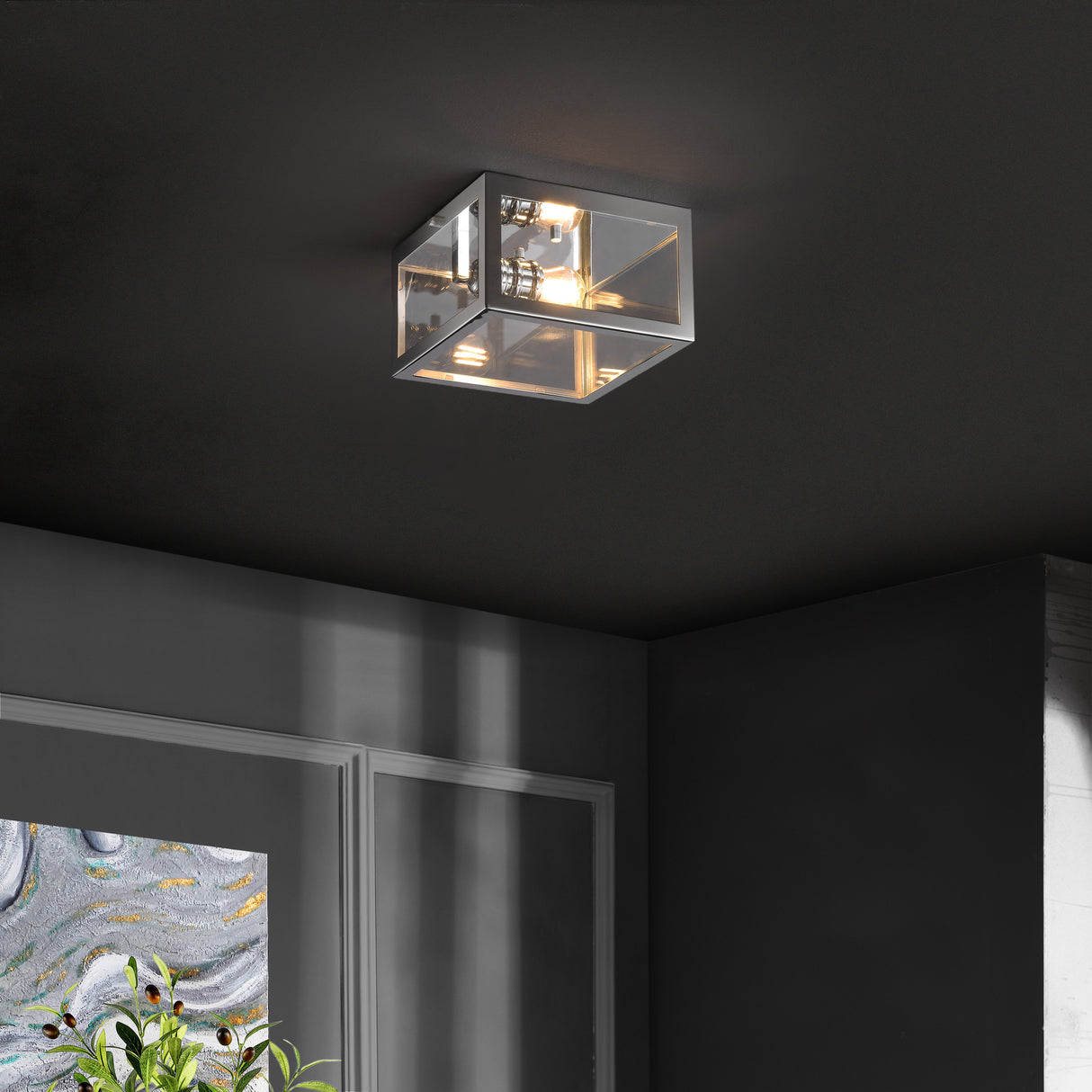 Eleanor 1-Light Farmhouse Industrial Square Iron/Glass Case LED Flush Mount