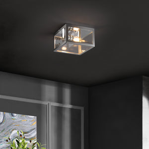 Eleanor 1-Light Farmhouse Industrial Square Iron/Glass Case LED Flush Mount