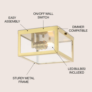 Eleanor 1-Light Farmhouse Industrial Square Iron/Glass Case LED Flush Mount