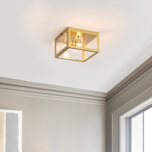 Eleanor 1-Light Farmhouse Industrial Square Iron/Glass Case LED Flush Mount