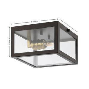 Eleanor 1-Light Farmhouse Industrial Square Iron/Glass Case LED Flush Mount