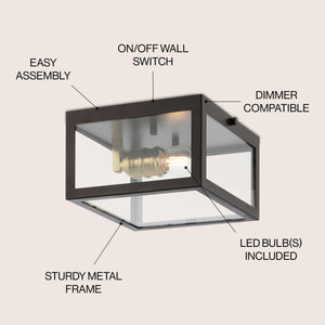 Eleanor 1-Light Farmhouse Industrial Square Iron/Glass Case LED Flush Mount