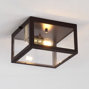 Eleanor 1-Light Farmhouse Industrial Square Iron/Glass Case LED Flush Mount