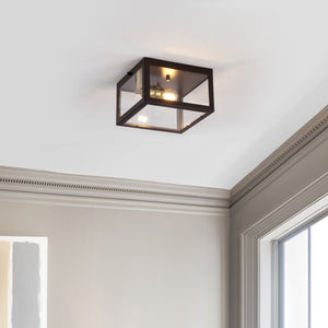 Eleanor 1-Light Farmhouse Industrial Square Iron/Glass Case LED Flush Mount