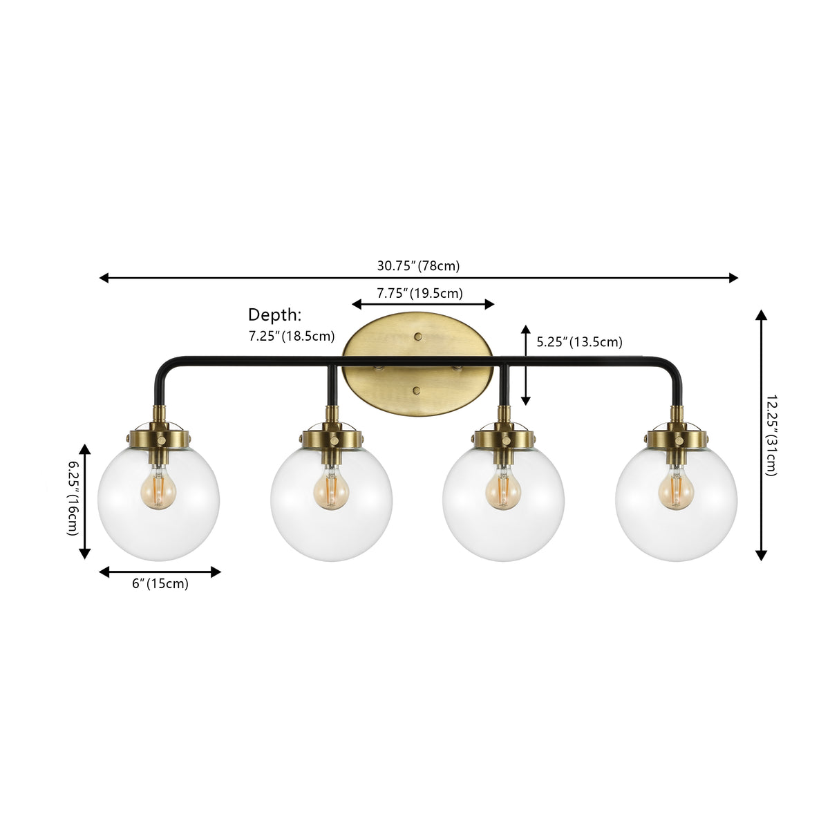 Caleb 4-Light Contemporary Transitional Iron/Glass LED Vanity Light