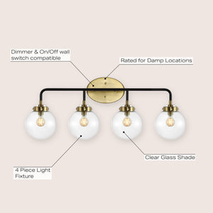 Caleb 4-Light Contemporary Transitional Iron/Glass LED Vanity Light